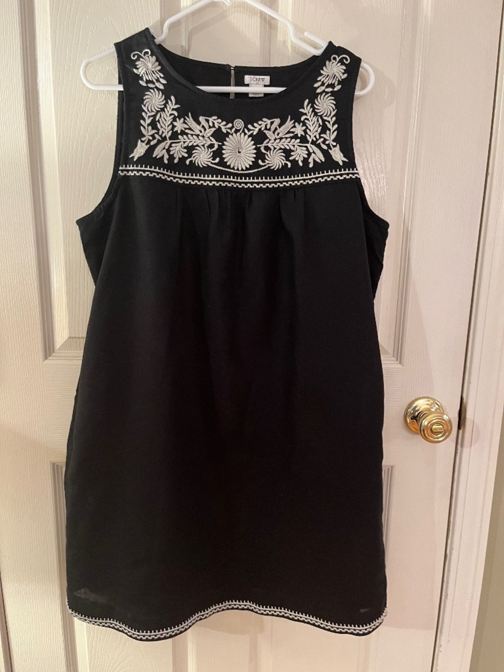 J.Crew Black Embroidered Linen Shift Dress Sleeveless Boho Mini Size Large